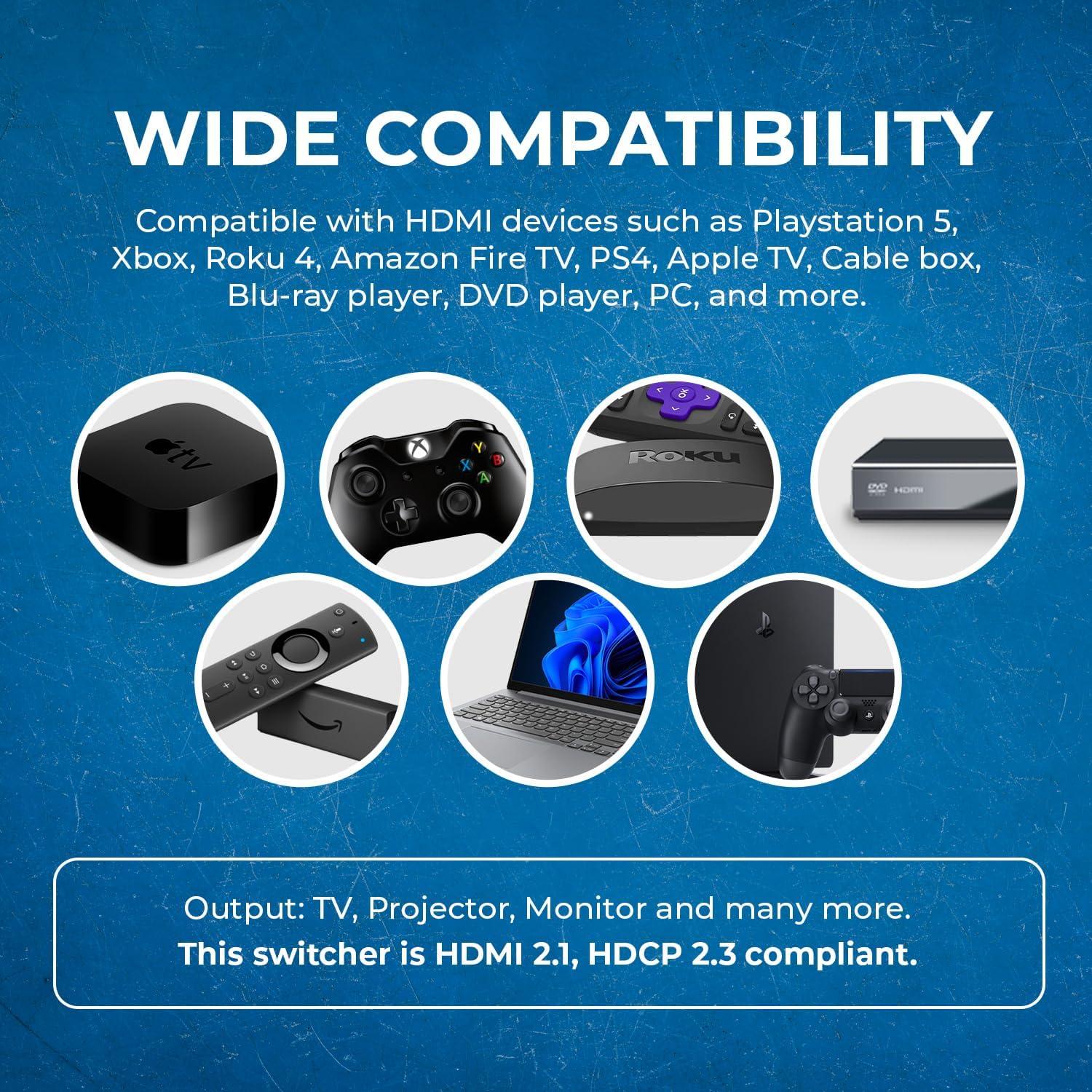 Interruptor HDMI 4x1 OREI BK-401S 8K 120Hz con Control Remoto