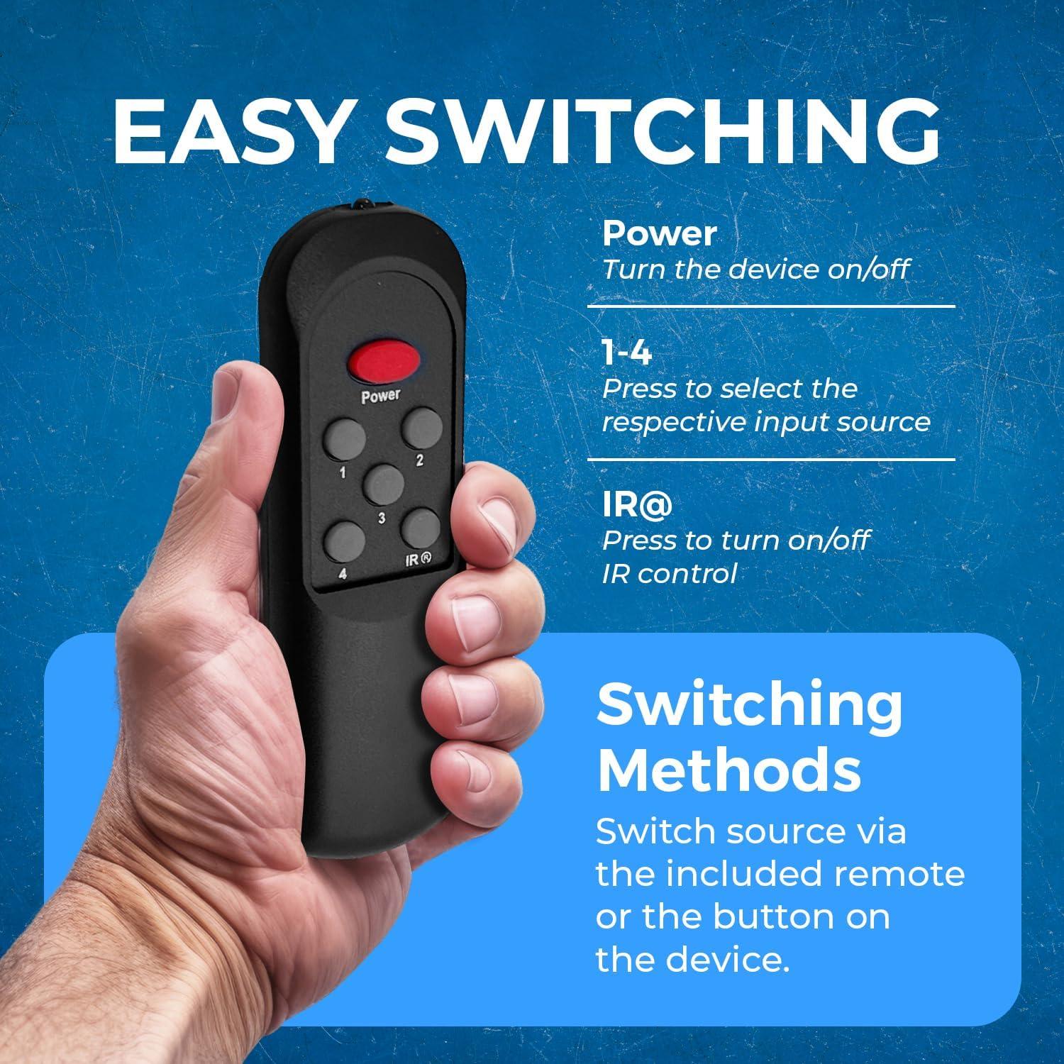 Interruptor HDMI 4x1 OREI BK-401S 8K 120Hz con Control Remoto