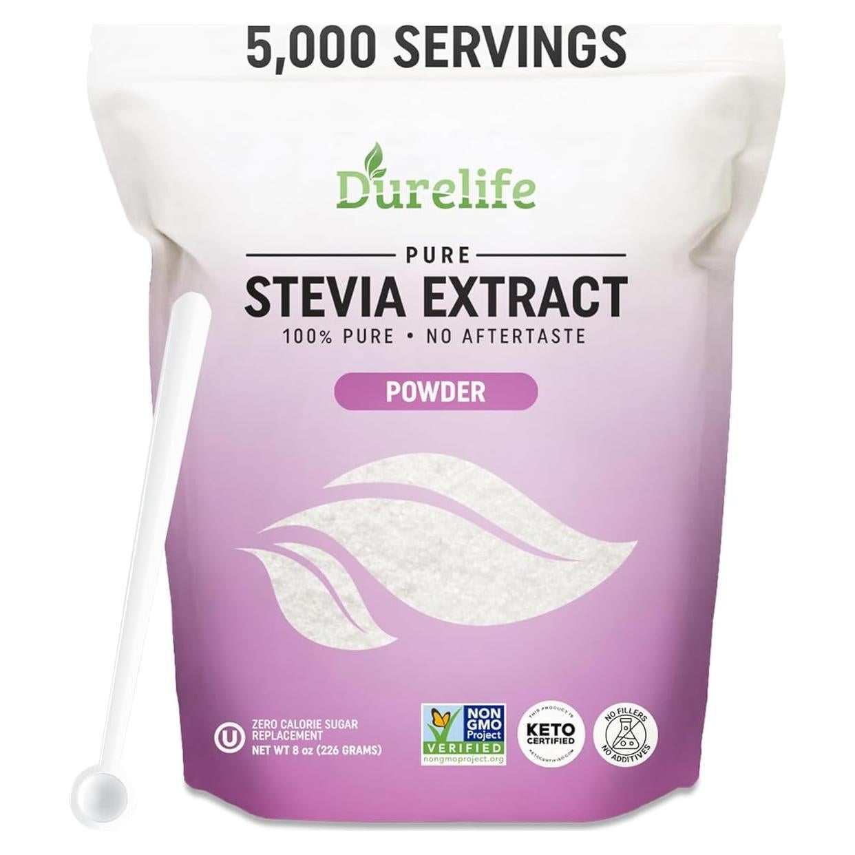 Durelife Extracto de Stevia Puro 227 g - Sin Eritritol, Cero Calorías