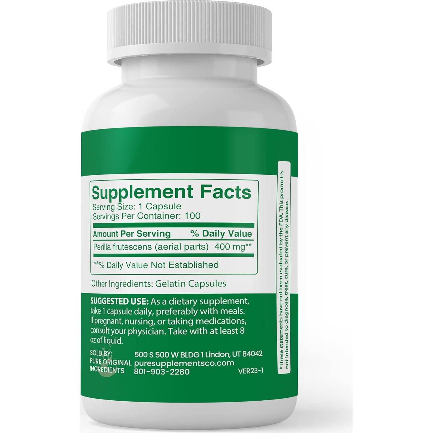 Cápsulas de Perilla Siempre Puro 100 Unidades Sin Aditivos