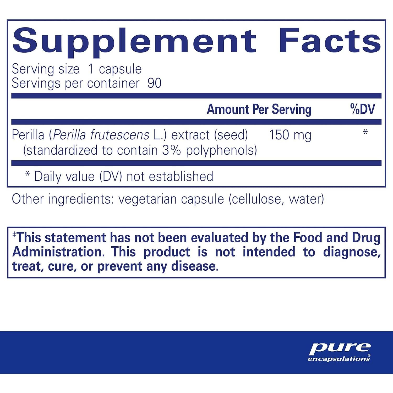 Extracto de Perilla Pure Encapsulations | 90 Cápsulas | Apoyo Inmunológico