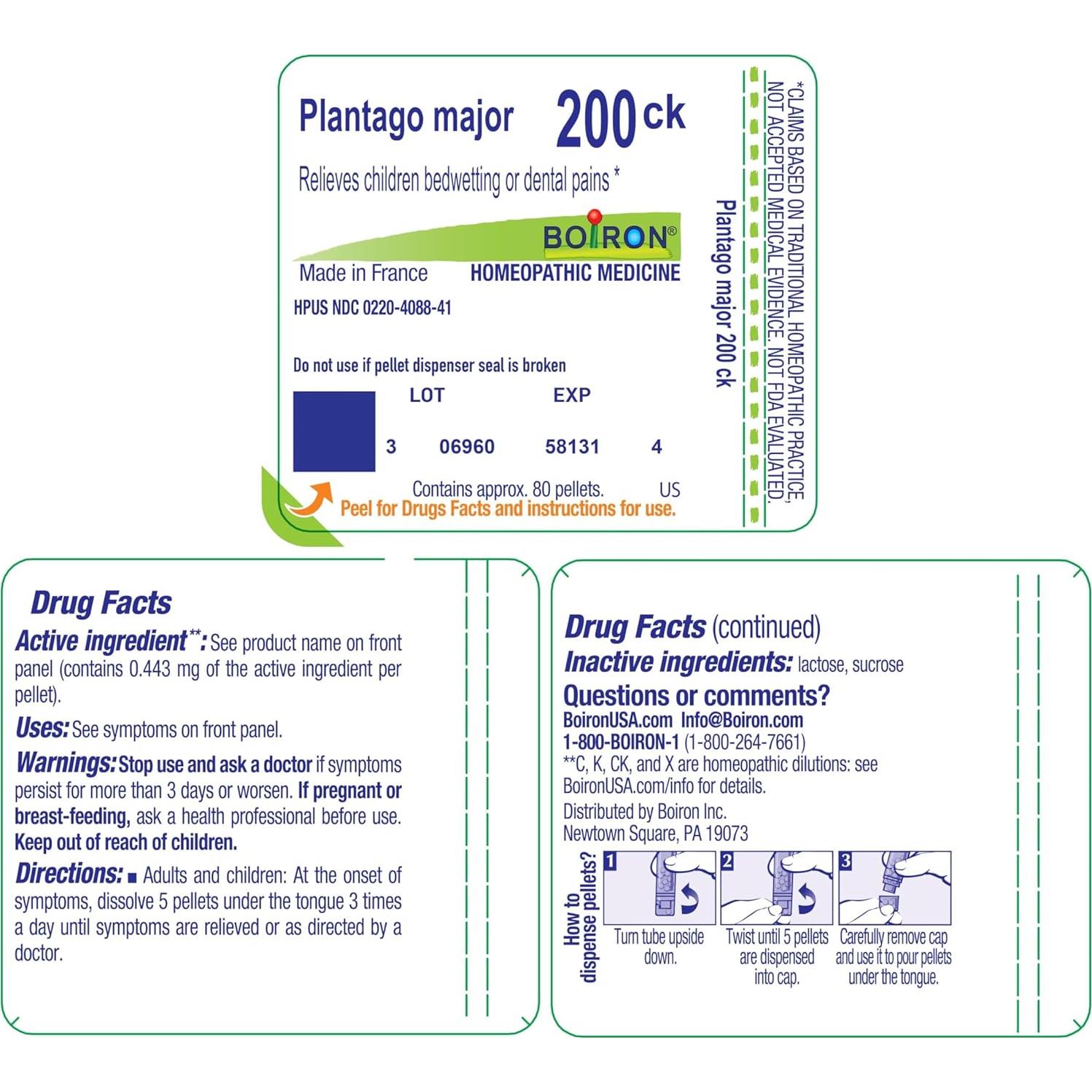 Boiron Plantago Mayor 200Ck Gránulos 80g - Alivio Enuresis Niños