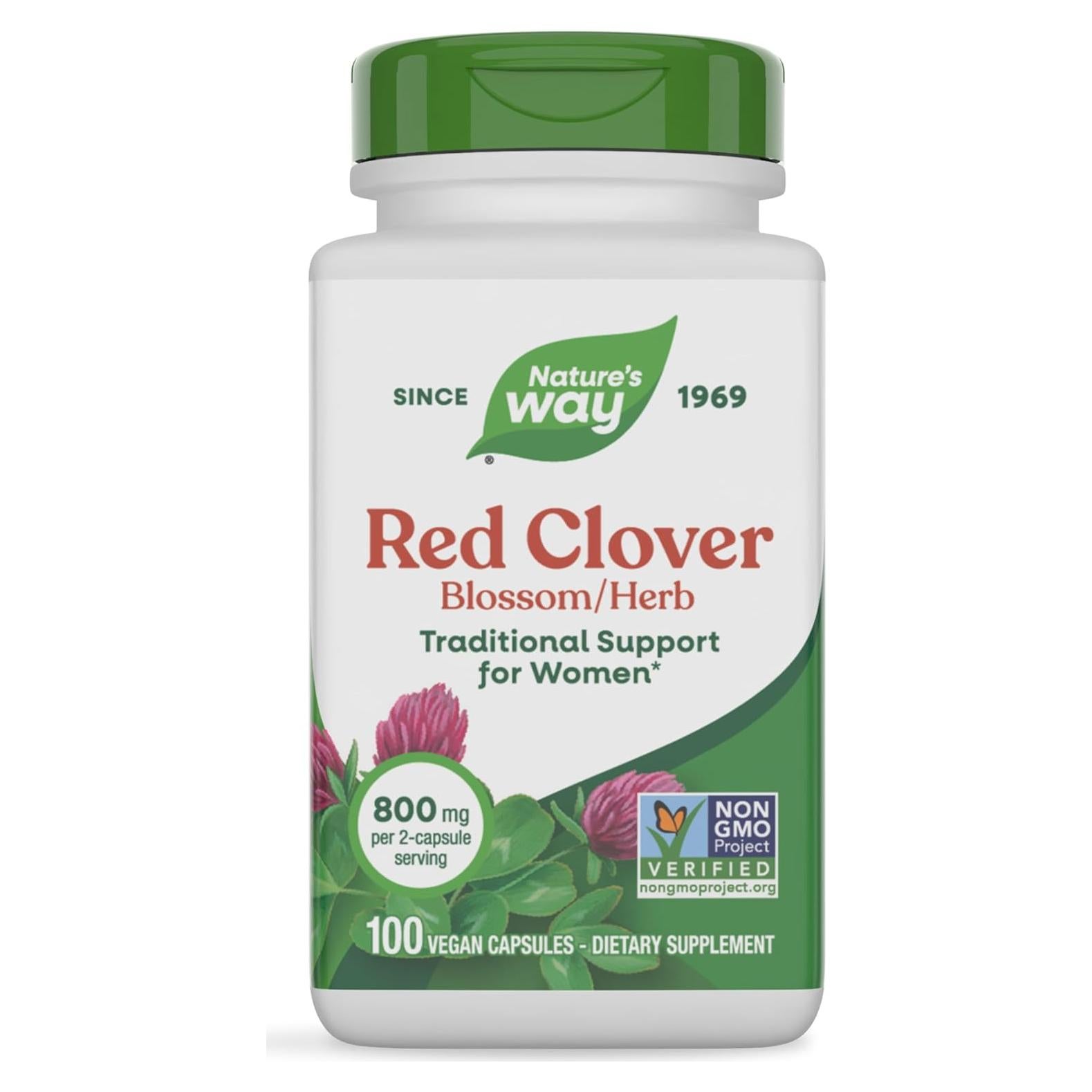 Hierba de Trébol Rojo Nature's Way 800 mg 100 Cápsulas Veganas