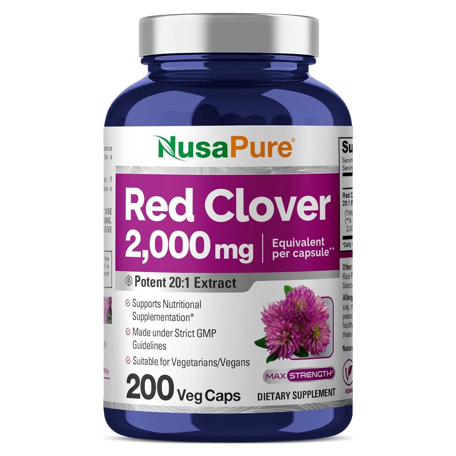 Cápsulas de Trébol Rojo NusaPure 2000mg - 200 Veganas