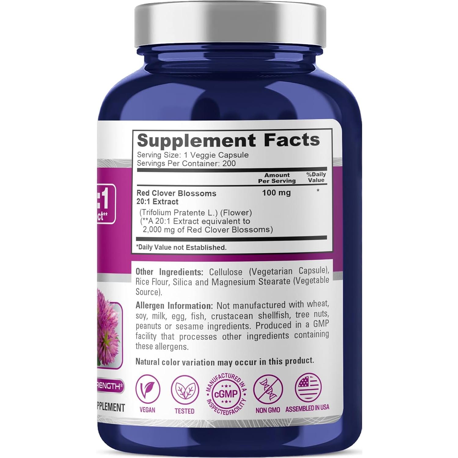 Cápsulas de Trébol Rojo NusaPure 2000mg - 200 Veganas