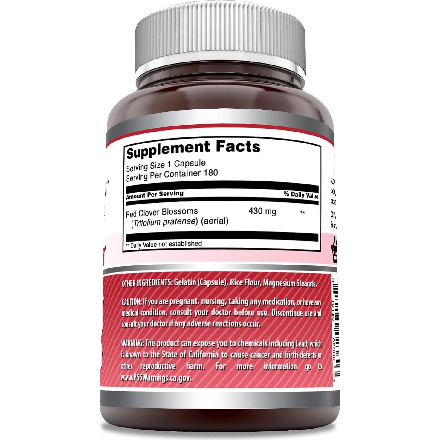 Suplemento de Trébol Rojo Nutrición Asombrosa 430 Mg 180 Cápsulas