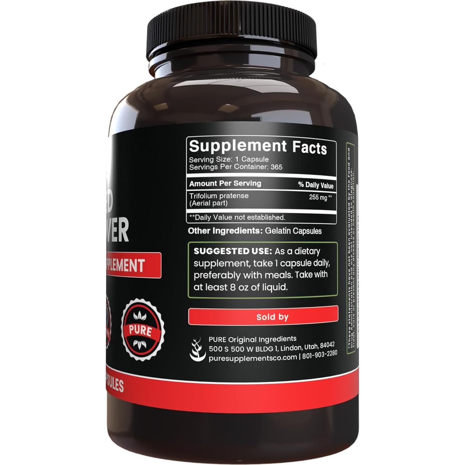 Cápsulas de Trébol Rojo Ingredientes Originales Puros 365 Unidades