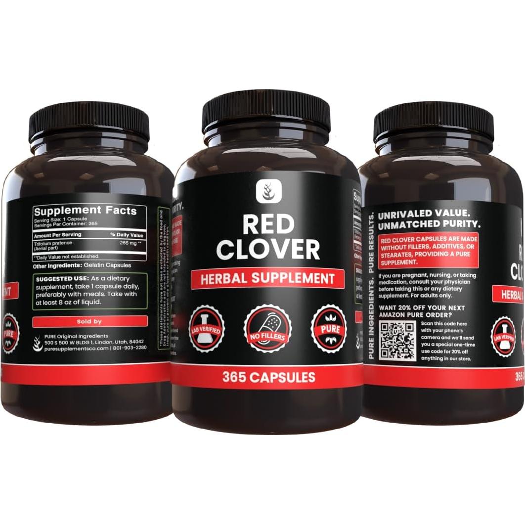 Cápsulas de Trébol Rojo Ingredientes Originales Puros 365 Unidades