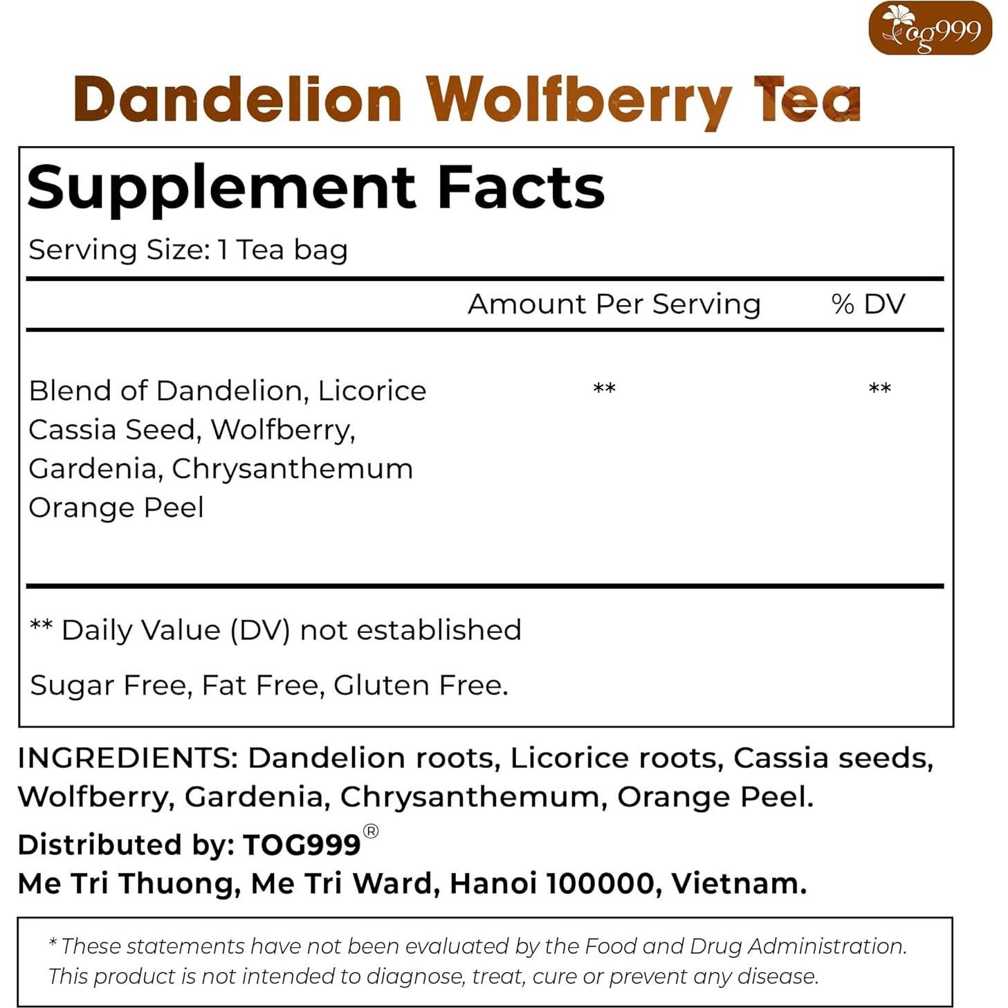 Té Herbal TOG999 15 Bolsas Diente de León y Goji Natural