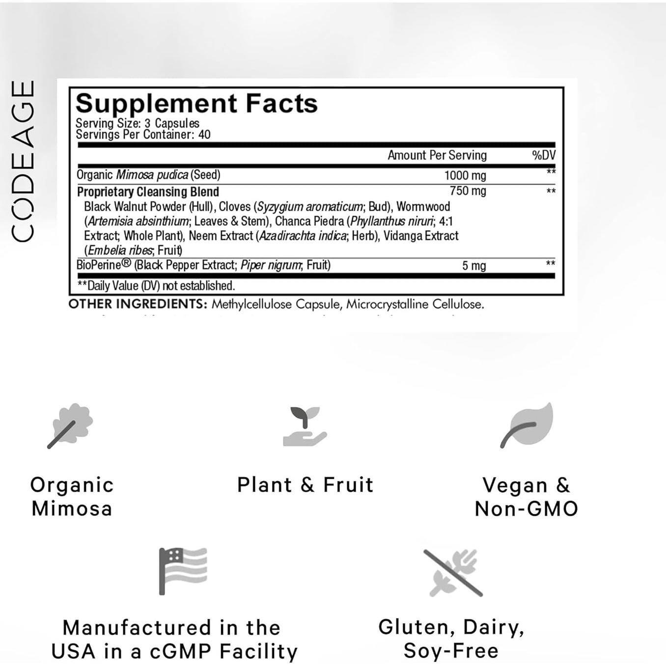 Cápsulas de Semilla de Mimosa Pudica Orgánica Codeage - 120 Unidades