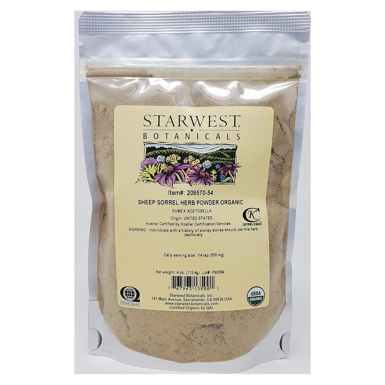 Polvo de hierba de acedera de oveja orgánica Starwest 113g