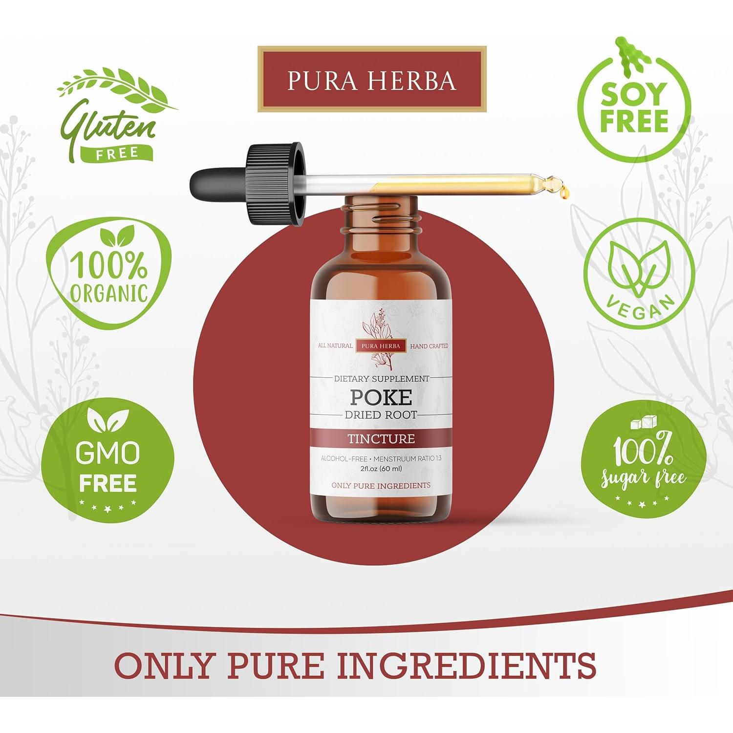 Tintura de Raíz de Poke Orgánica Pura Herba 59.15 ml Vegana