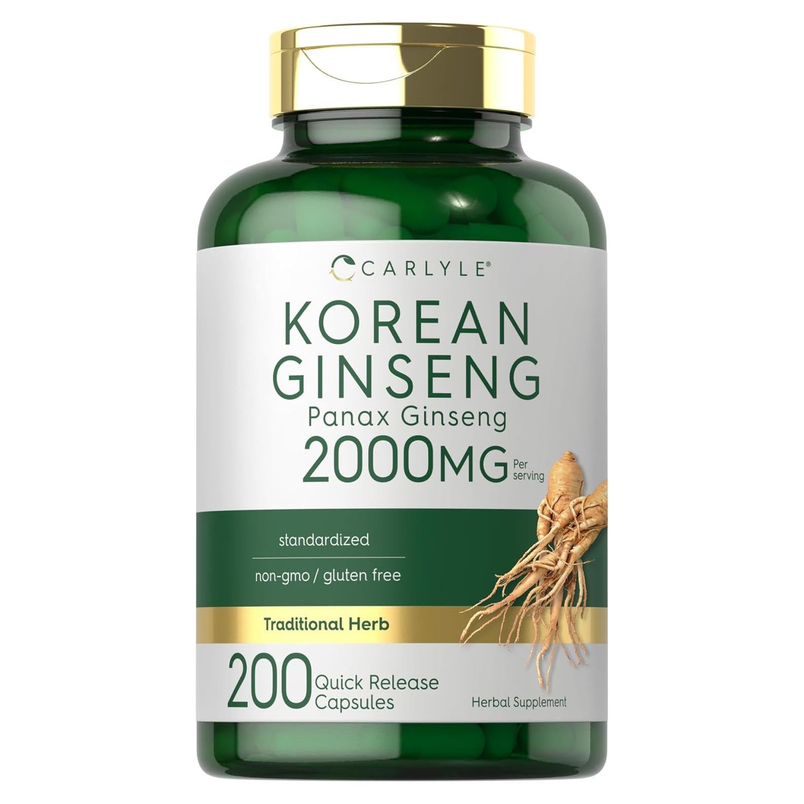 Cápsulas de Ginseng Coreano Carlyle 2000 mg - 200 Unidades