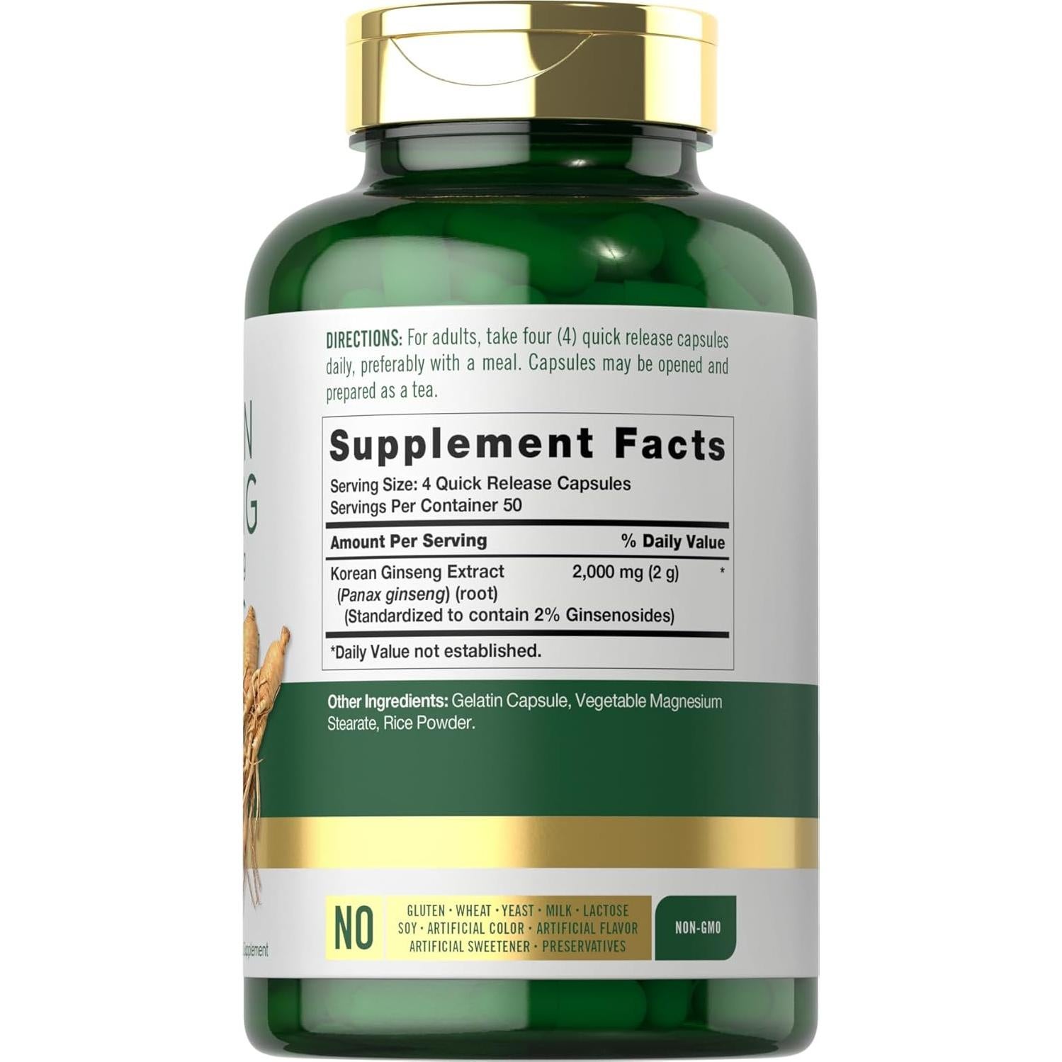 Cápsulas de Ginseng Coreano Carlyle 2000 mg - 200 Unidades