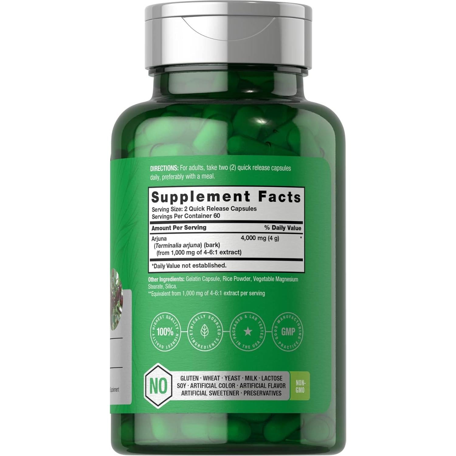 Cápsulas de Arjuna Horbaach 4000mg | 120 Unidades | Sin OGM, Sin Gluten