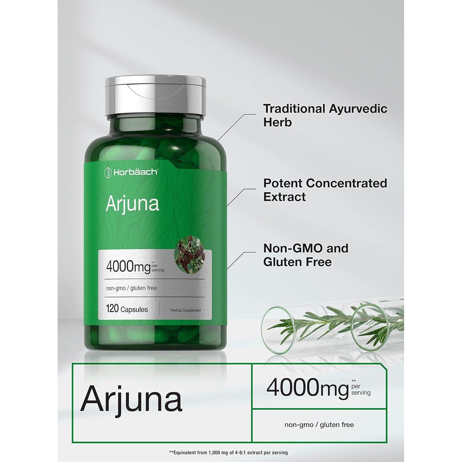 Cápsulas de Arjuna Horbaach 4000mg | 120 Unidades | Sin OGM, Sin Gluten