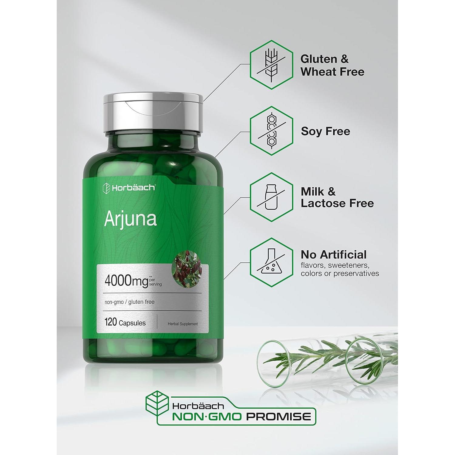 Cápsulas de Arjuna Horbaach 4000mg | 120 Unidades | Sin OGM, Sin Gluten