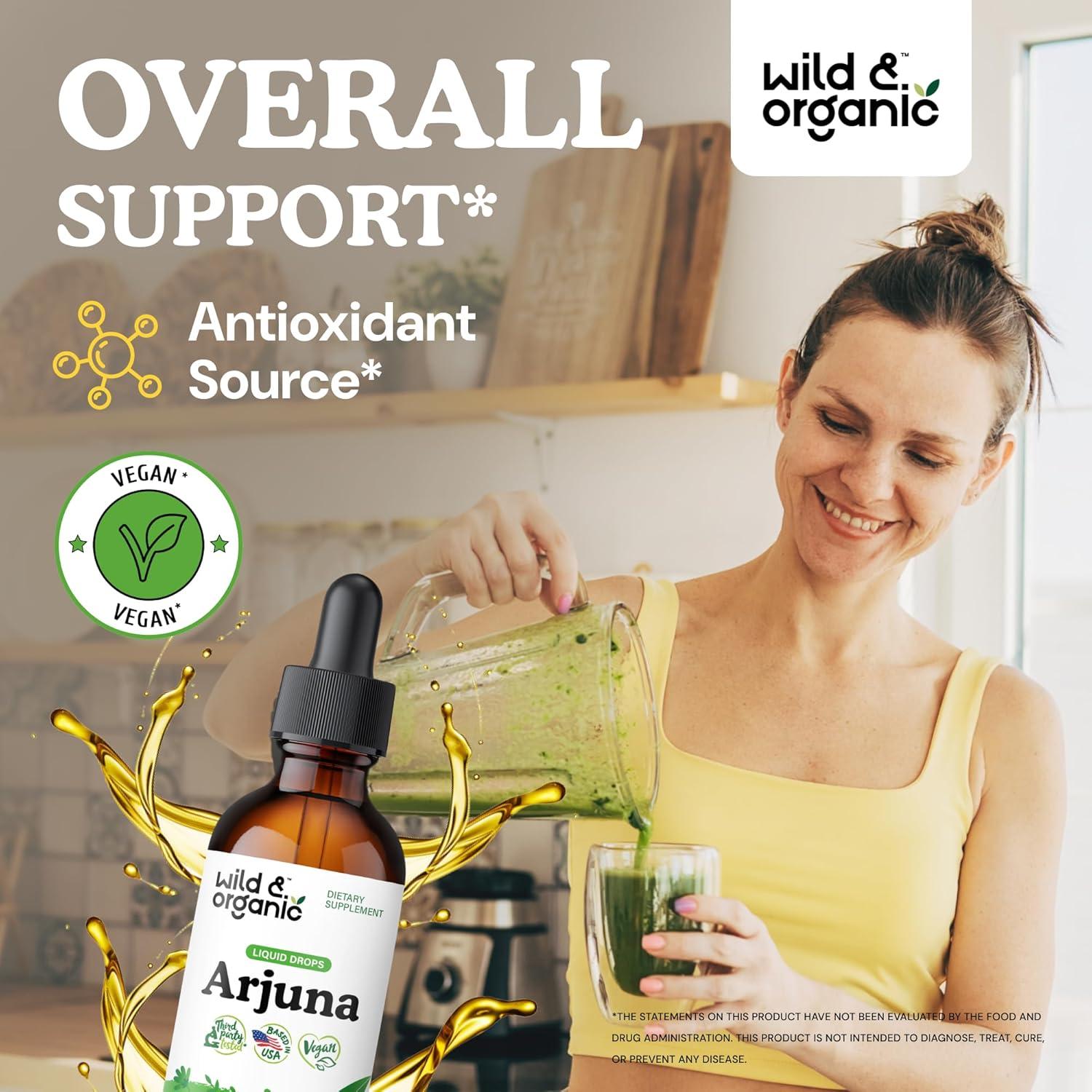 Tintura de Arjuna Silvestre y Orgánica W&O 59 ml - Vegano, Sin Azúcar