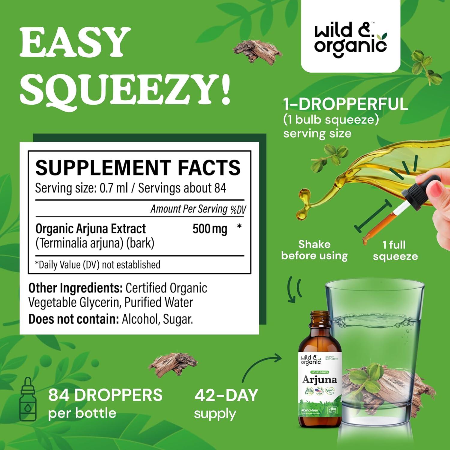 Tintura de Arjuna Silvestre y Orgánica W&O 59 ml - Vegano, Sin Azúcar