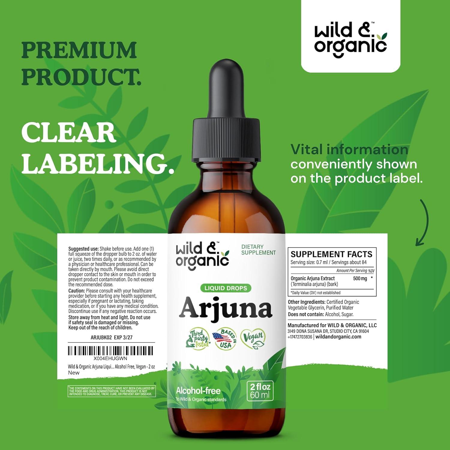 Tintura de Arjuna Silvestre y Orgánica W&O 59 ml - Vegano, Sin Azúcar