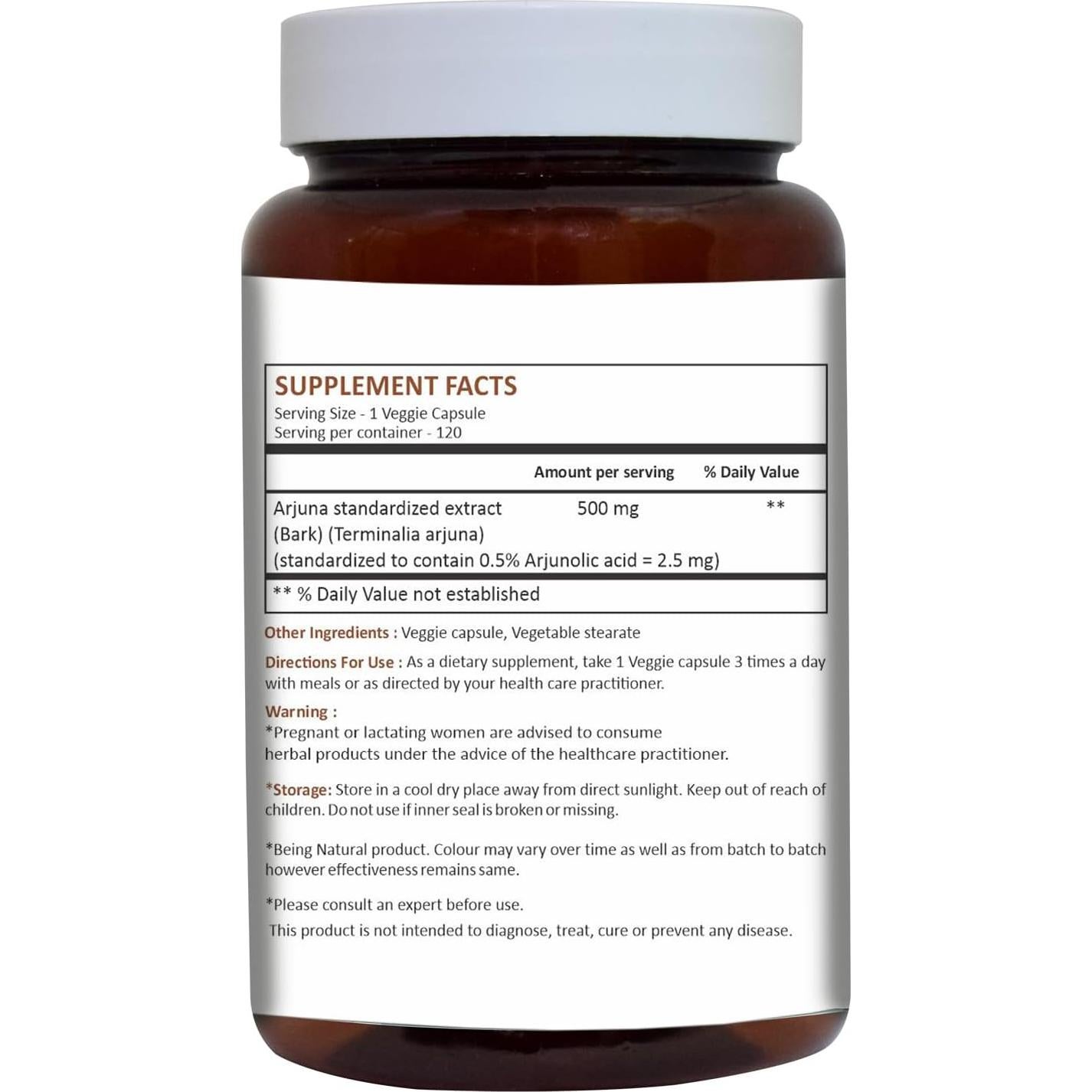 Cápsulas de Arjuna Herbal Hills 120 unidades 500 mg Suplemento