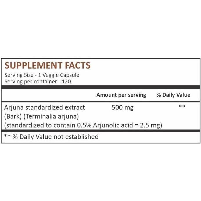 Cápsulas de Arjuna Herbal Hills 120 unidades 500 mg Suplemento