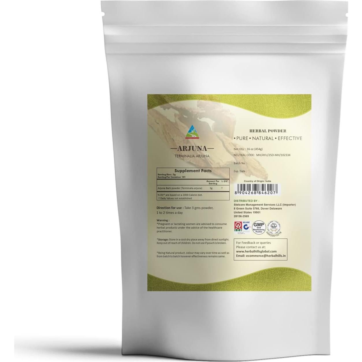 Polvo de Corteza de Arjuna Herbal Hills 454g - Suplemento Natural