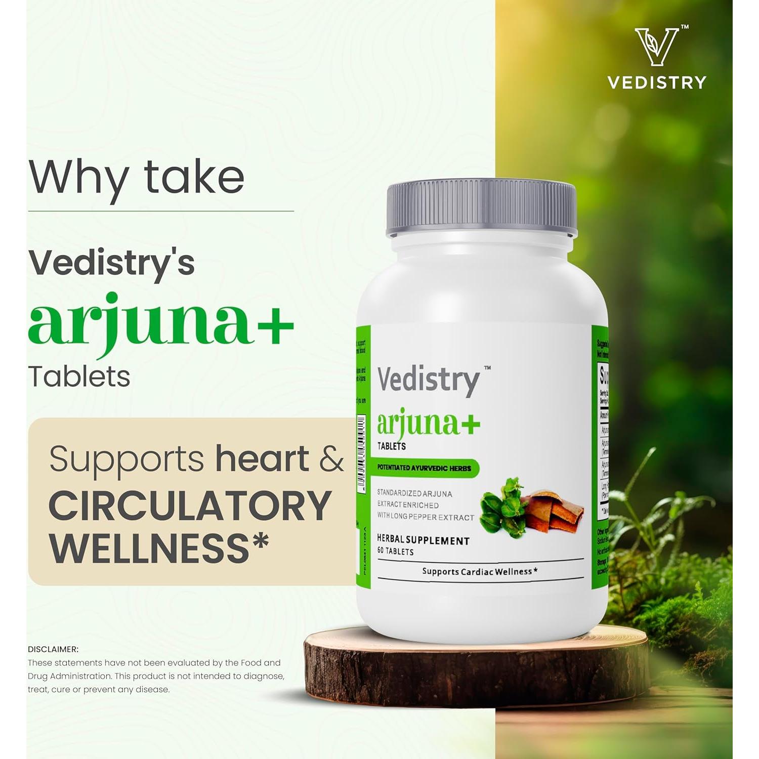 Tabletas de Arjuna 1100mg Vedistry | Suplemento Cardiovascular 60 Unidades