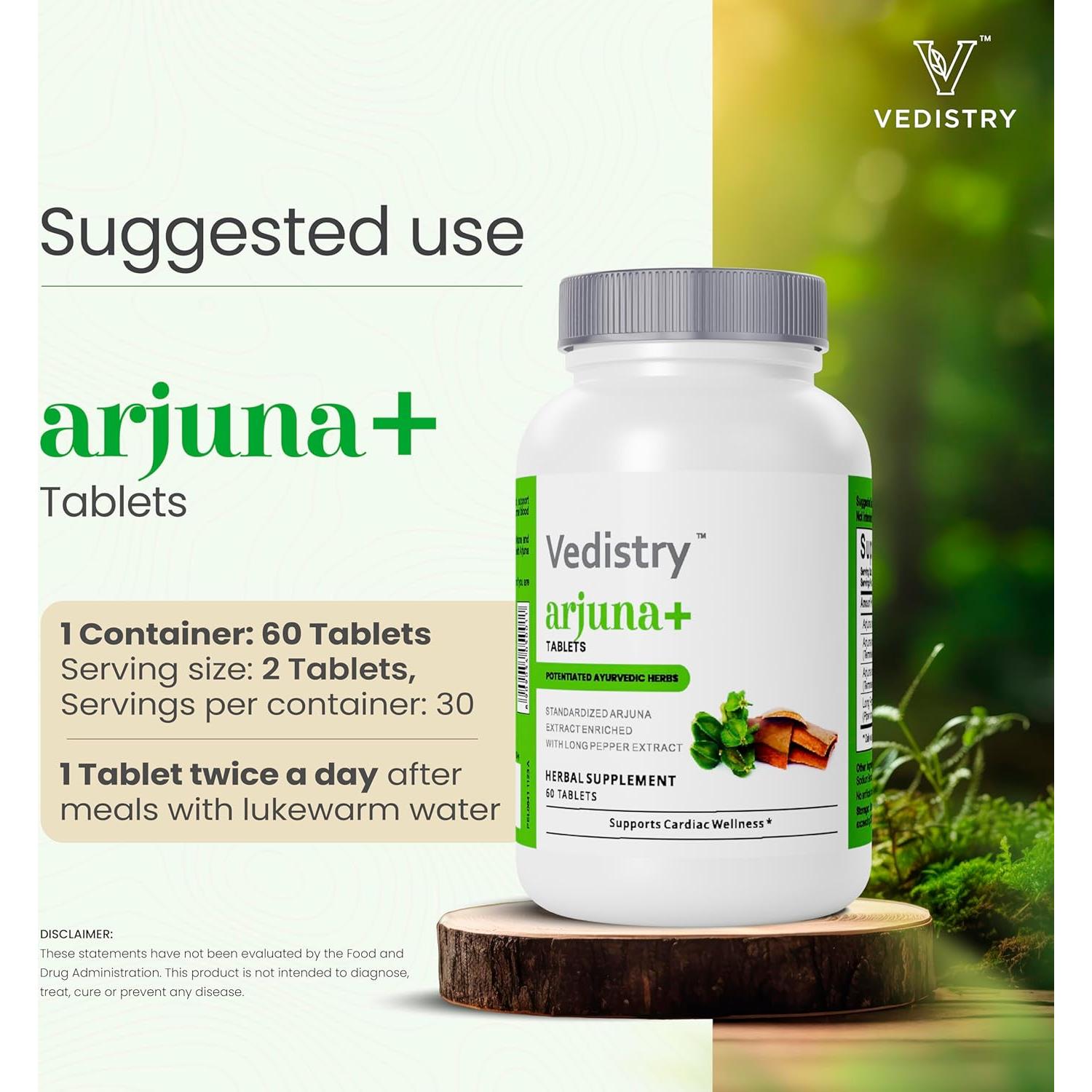 Tabletas de Arjuna 1100mg Vedistry | Suplemento Cardiovascular 60 Unidades