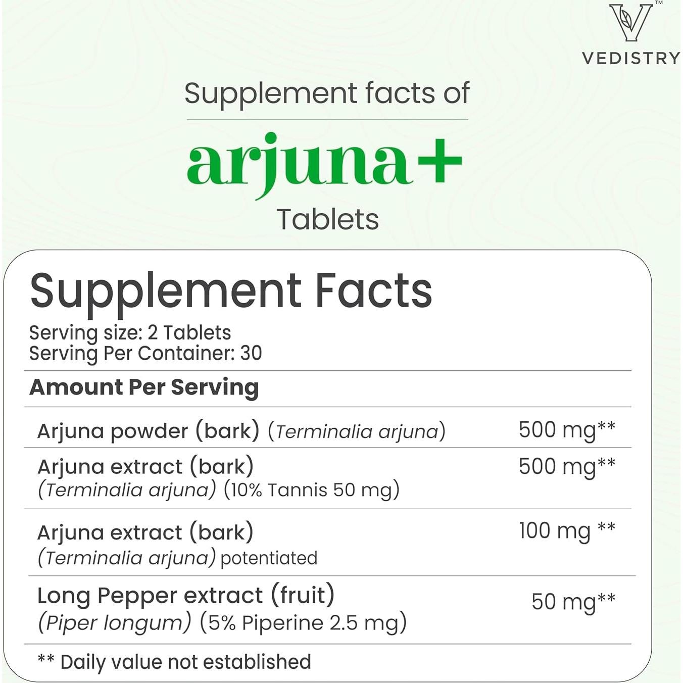 Tabletas de Arjuna 1100mg Vedistry | Suplemento Cardiovascular 60 Unidades