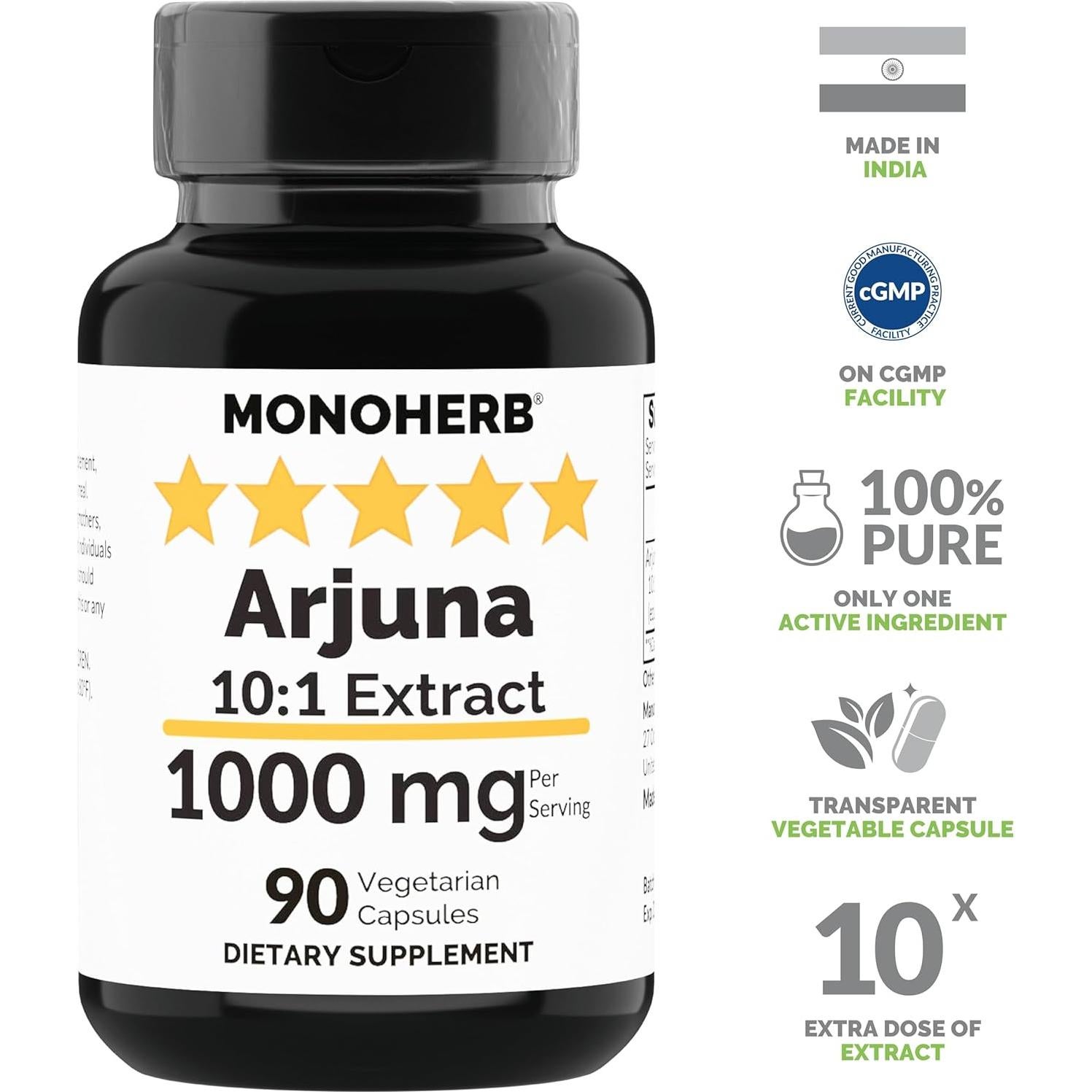 Extracto de Arjuna Monoherb 1000 mg - 90 Cápsulas Vegetarianas