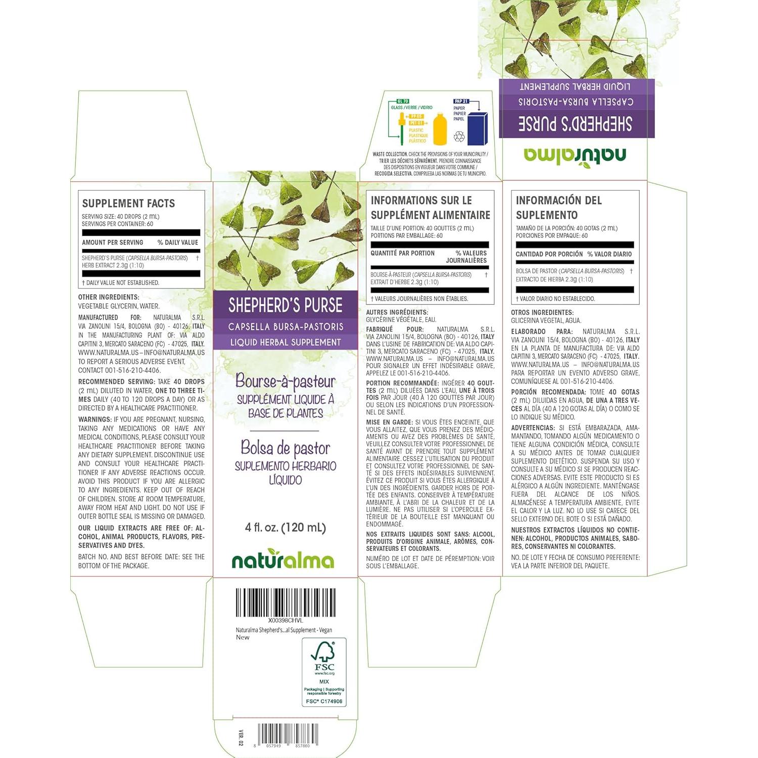 Extracto líquido de bolsa de pastor Naturalma 118.29 ml - Vegano