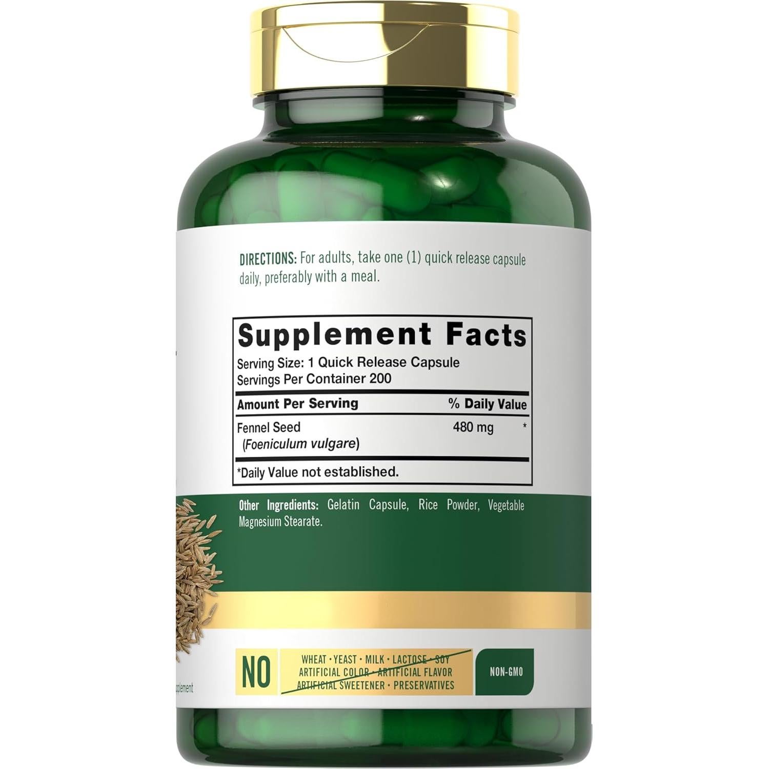 Semilla de Hinojo Carlyle 480mg - 200 Cápsulas Suplemento Herbal