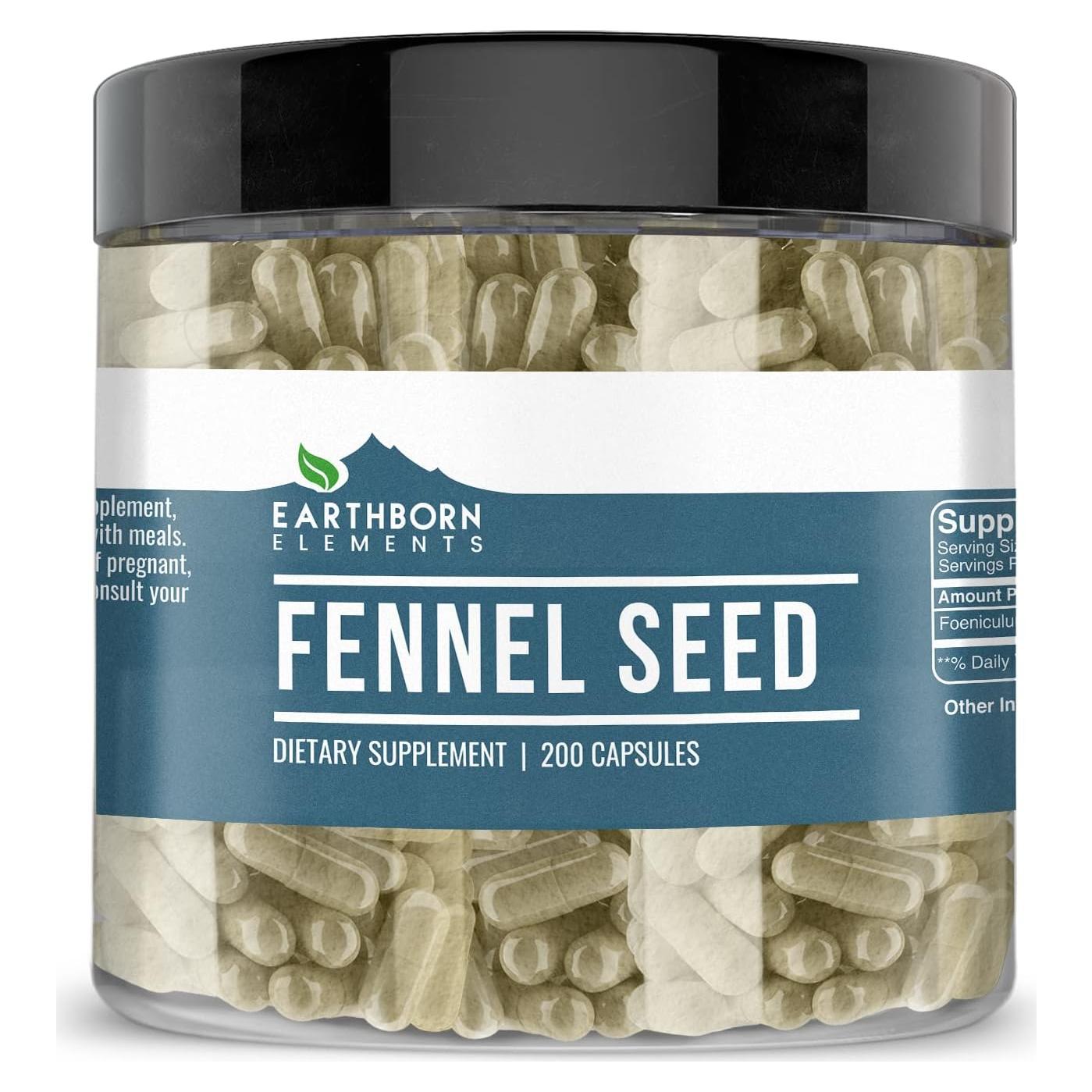 Semilla de Hinojo Earthborn Elements 200 Cápsulas Puras Sin Aditivos