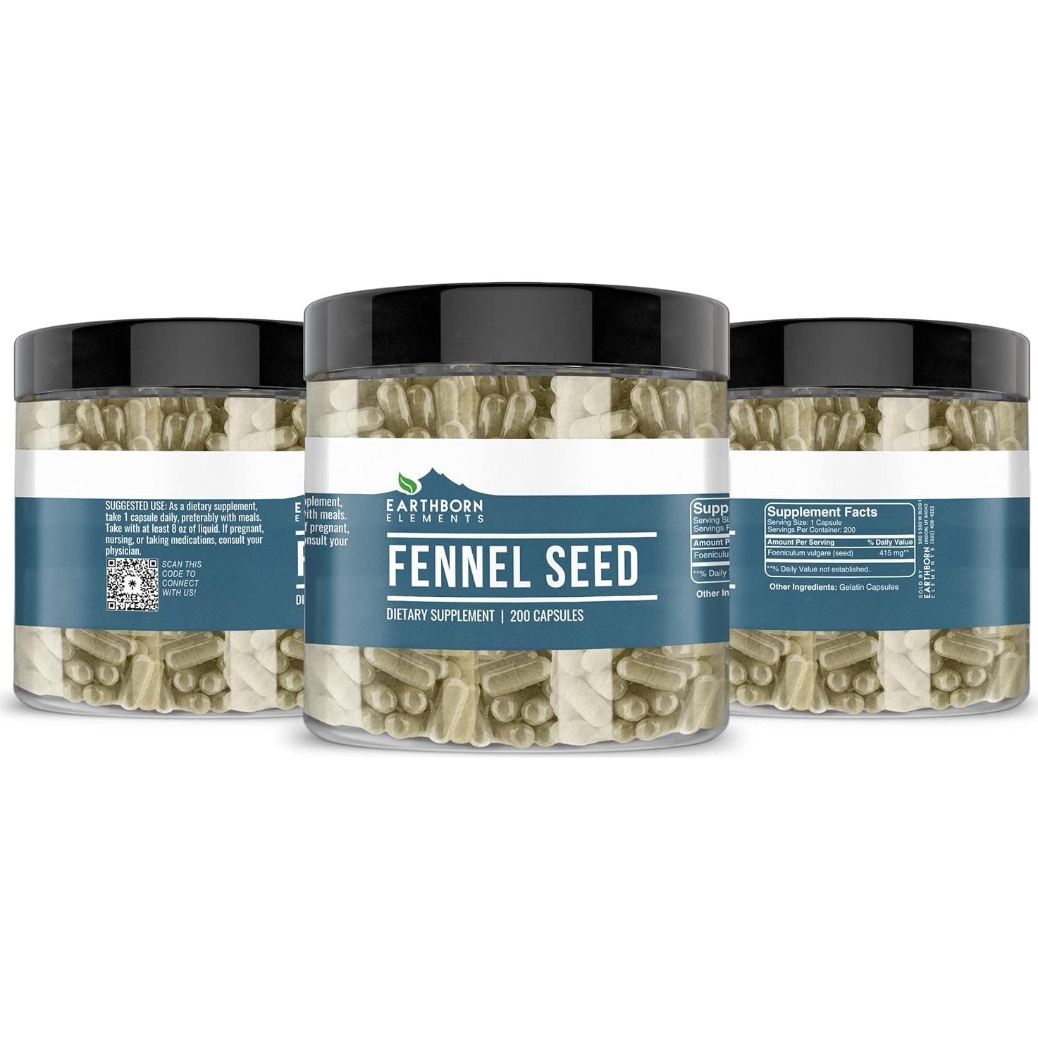 Semilla de Hinojo Earthborn Elements 200 Cápsulas Puras Sin Aditivos
