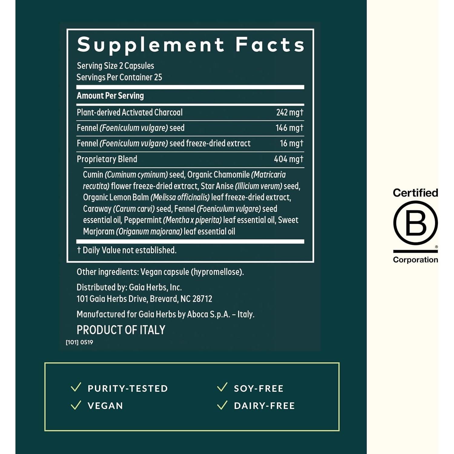 Gaia Herbs Gas & Bloating 50 Cápsulas Veganas - Alivio Digestivo