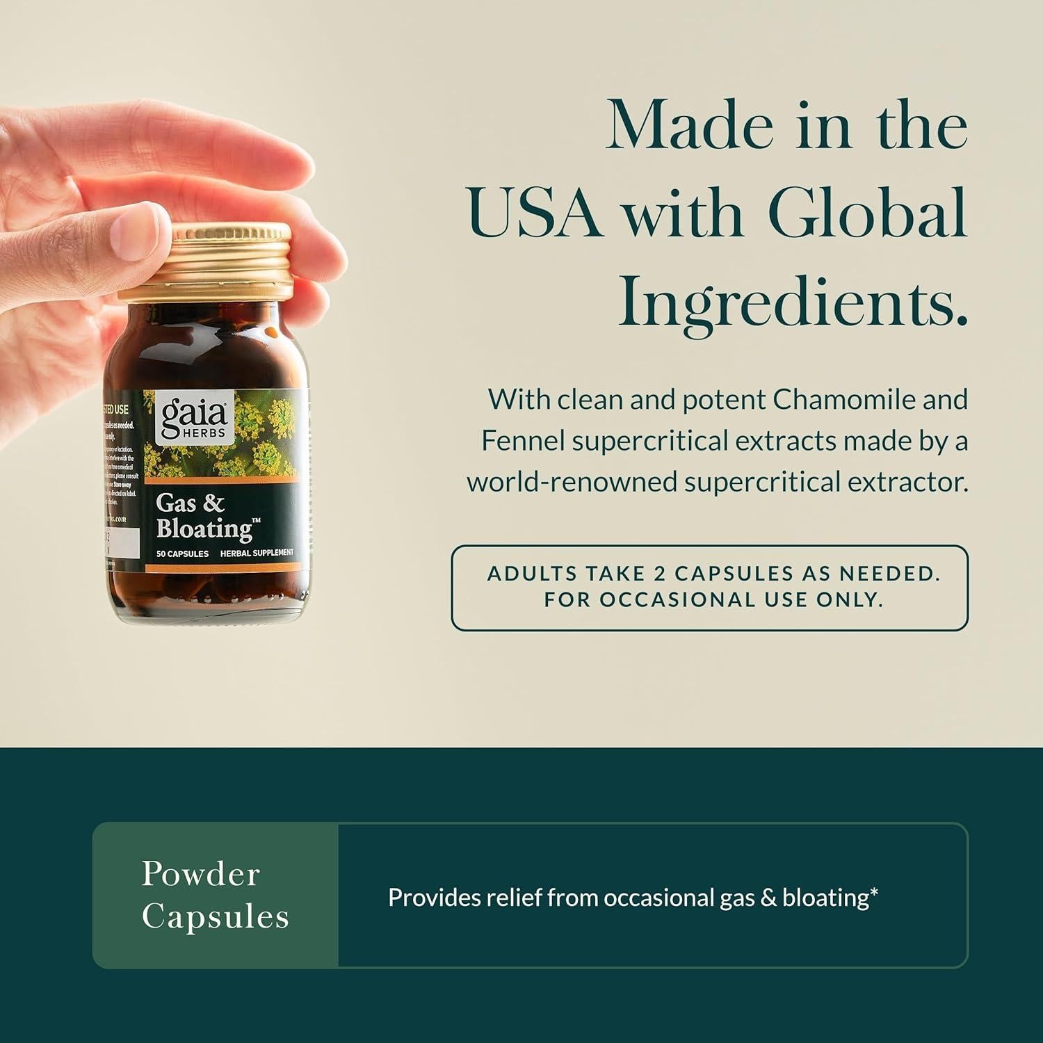 Gaia Herbs Gas & Bloating 50 Cápsulas Veganas - Alivio Digestivo