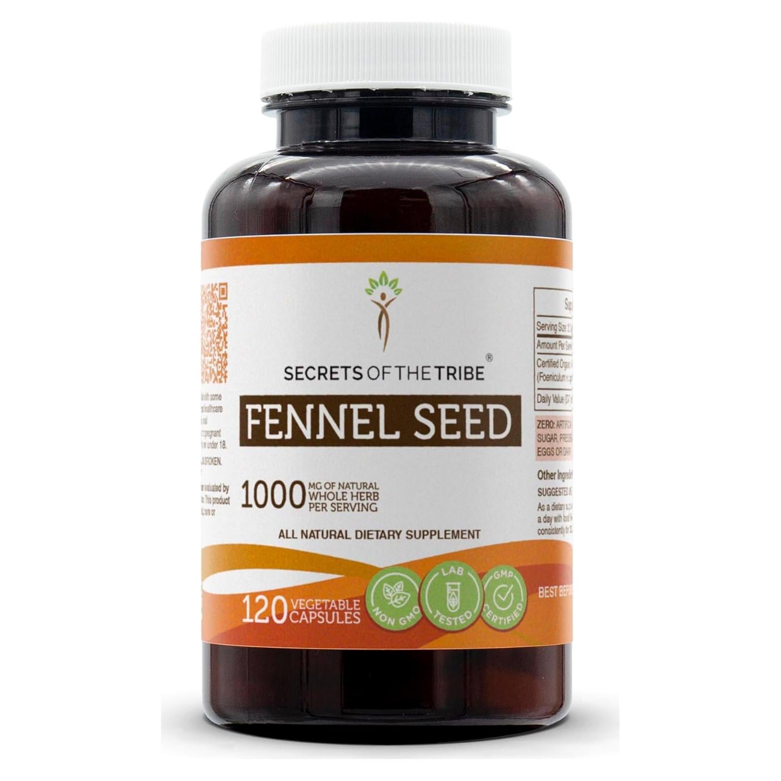 Cápsulas de Semilla de Hinojo 1000 mg Secretos de la Tribu 120 U.