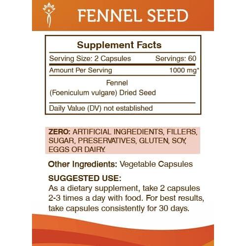 Cápsulas de Semilla de Hinojo 1000 mg Secretos de la Tribu 120 U.