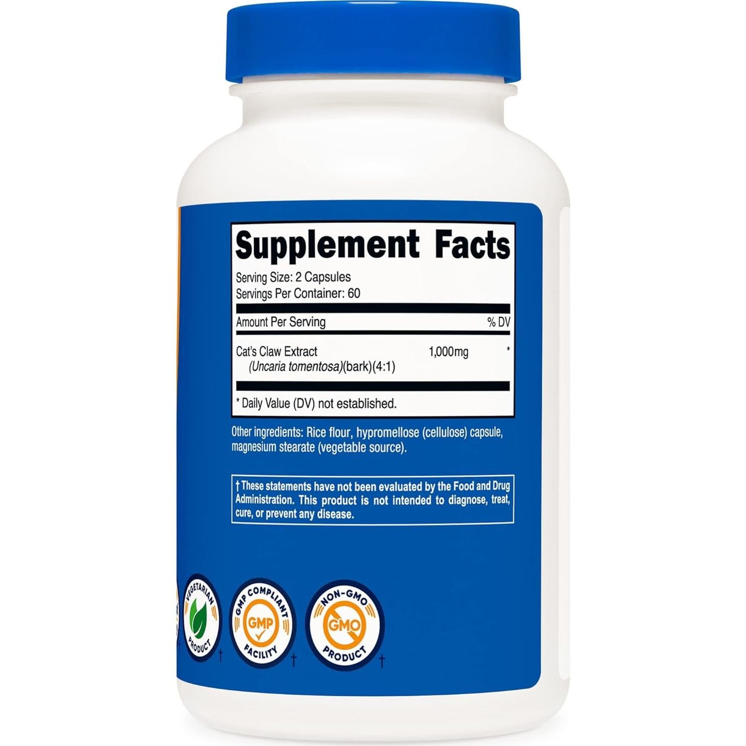 Garra de Gato Nutricost 1000mg - 120 Cápsulas Vegetarianas