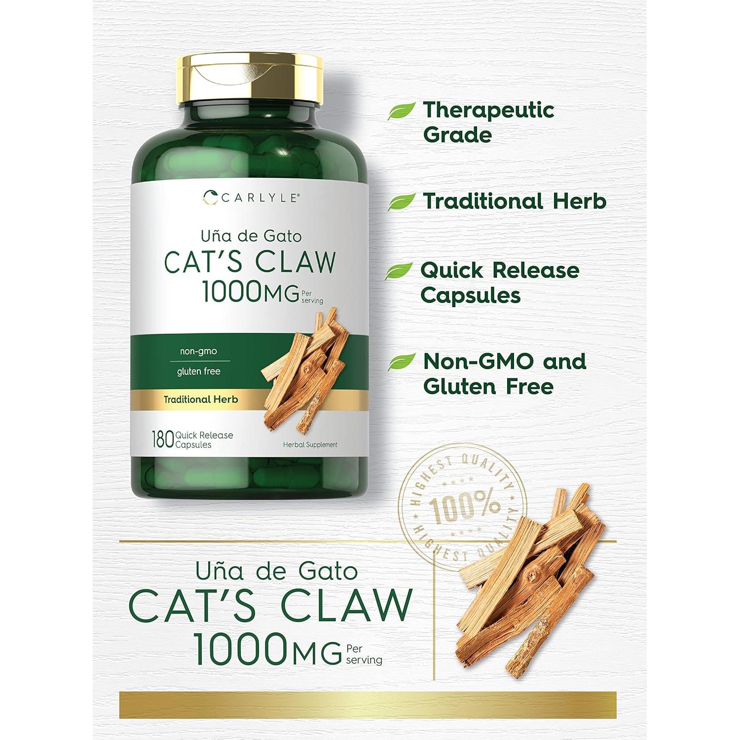 Cápsulas Uña de Gato Carlyle 1000mg 180 Unidades Sin OGM
