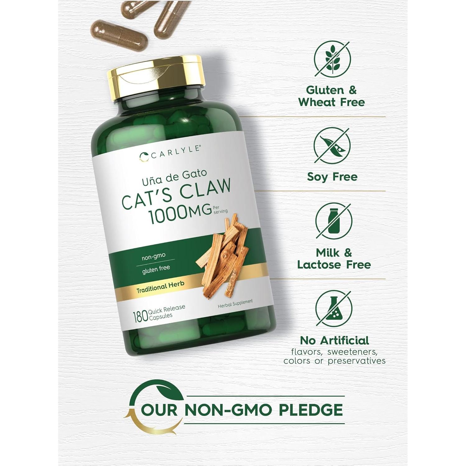 Cápsulas Uña de Gato Carlyle 1000mg 180 Unidades Sin OGM