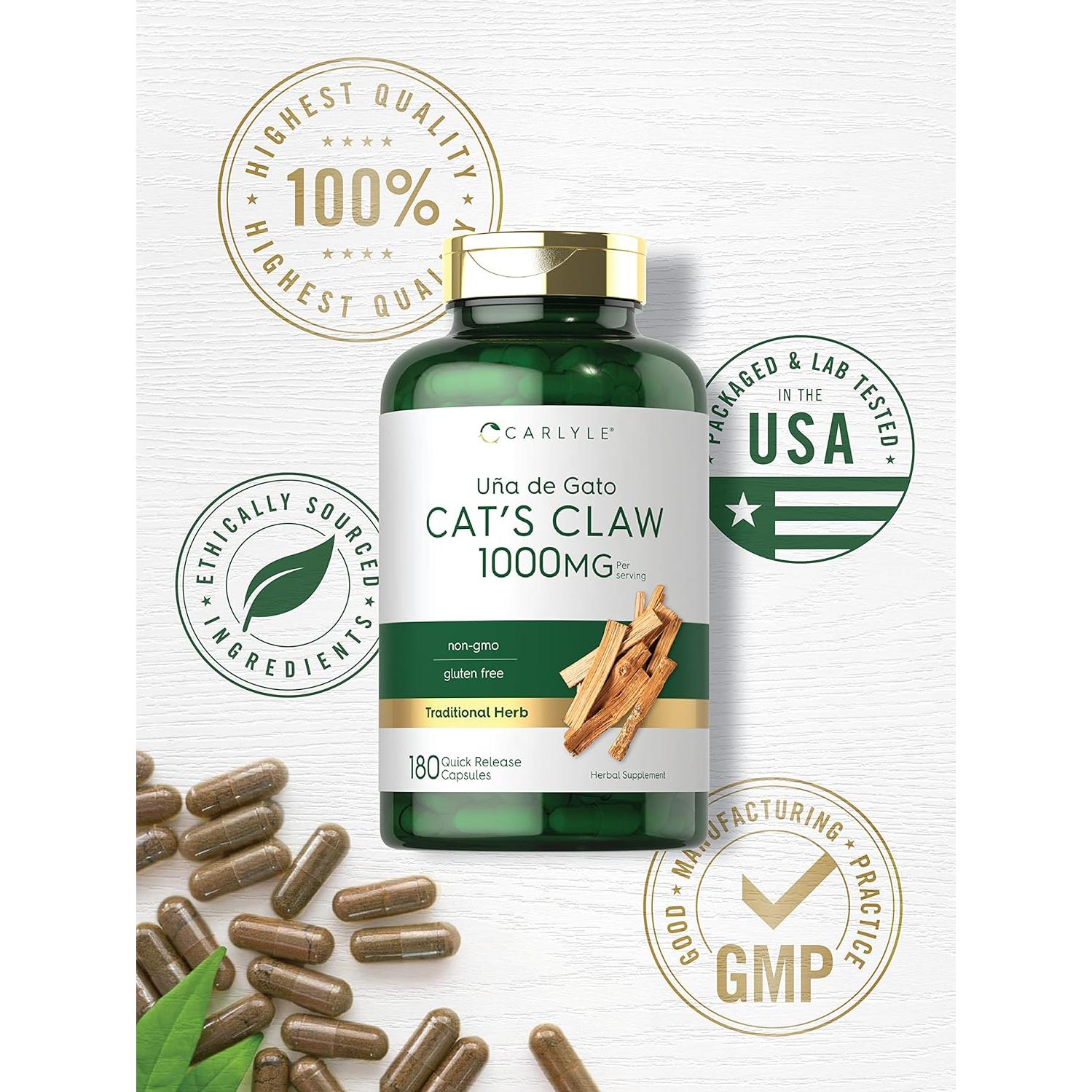 Cápsulas Uña de Gato Carlyle 1000mg 180 Unidades Sin OGM