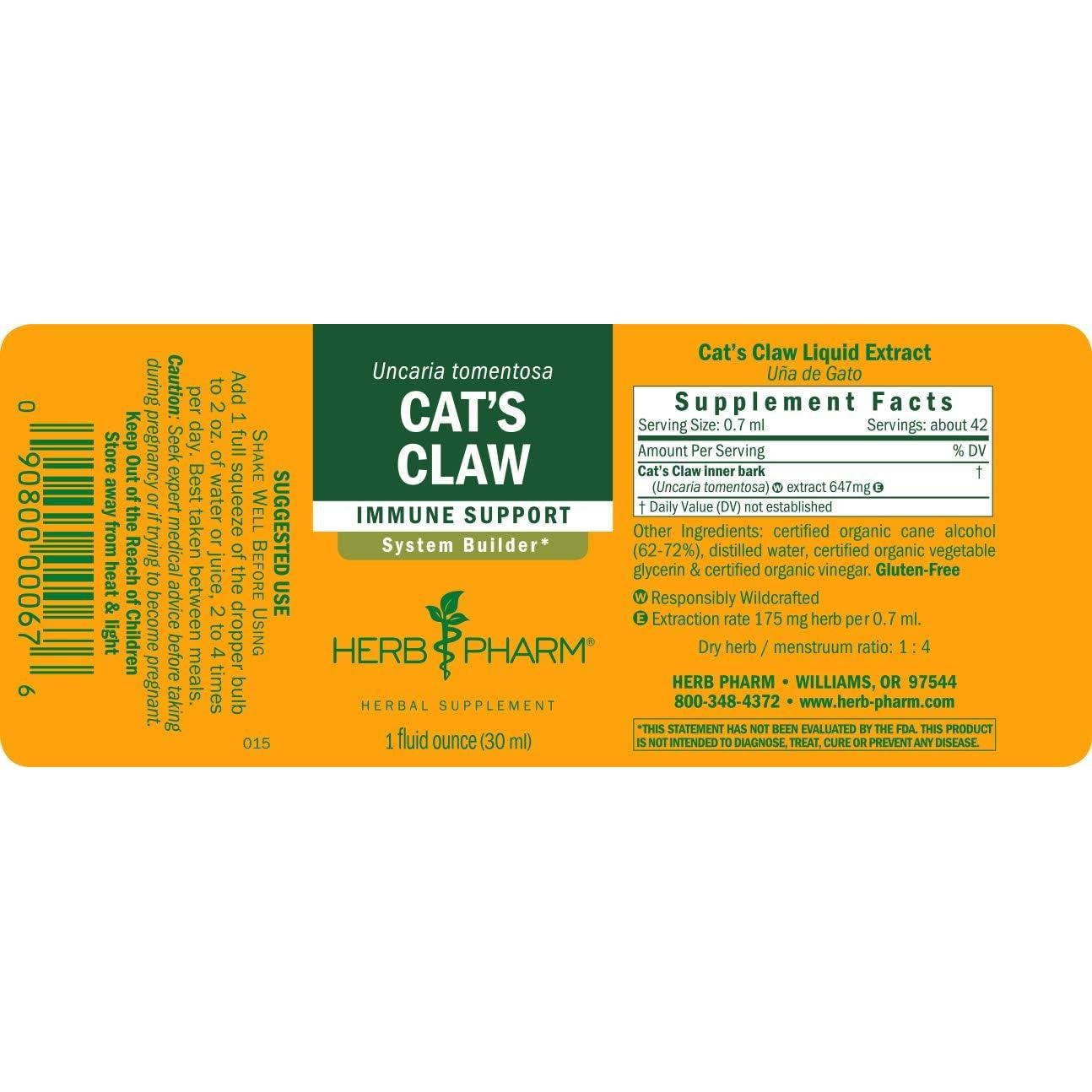 Extracto Líquido de Uña de Gato Herb Pharm 30 ml Orgánico