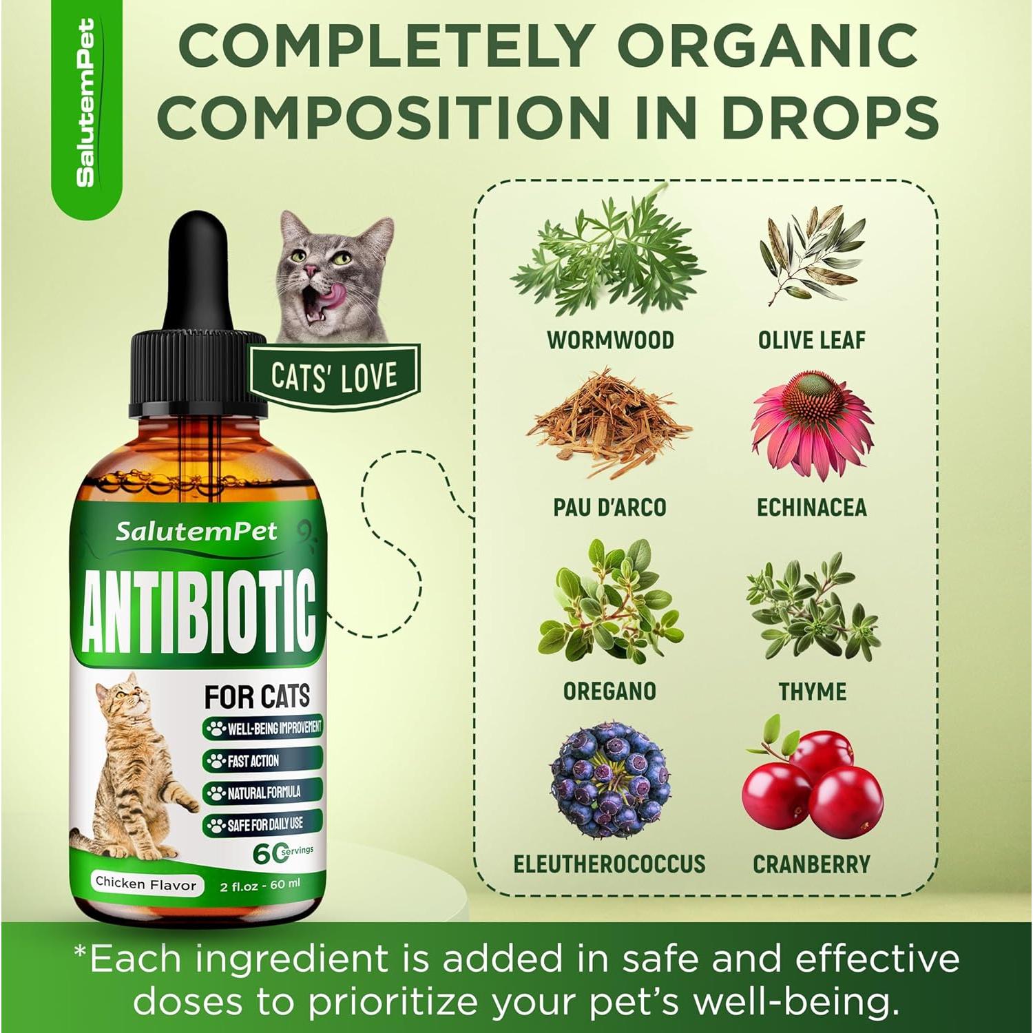 Antibiótico Natural para Gatos SalutemPet 60 ml - Infecciones y Alergias