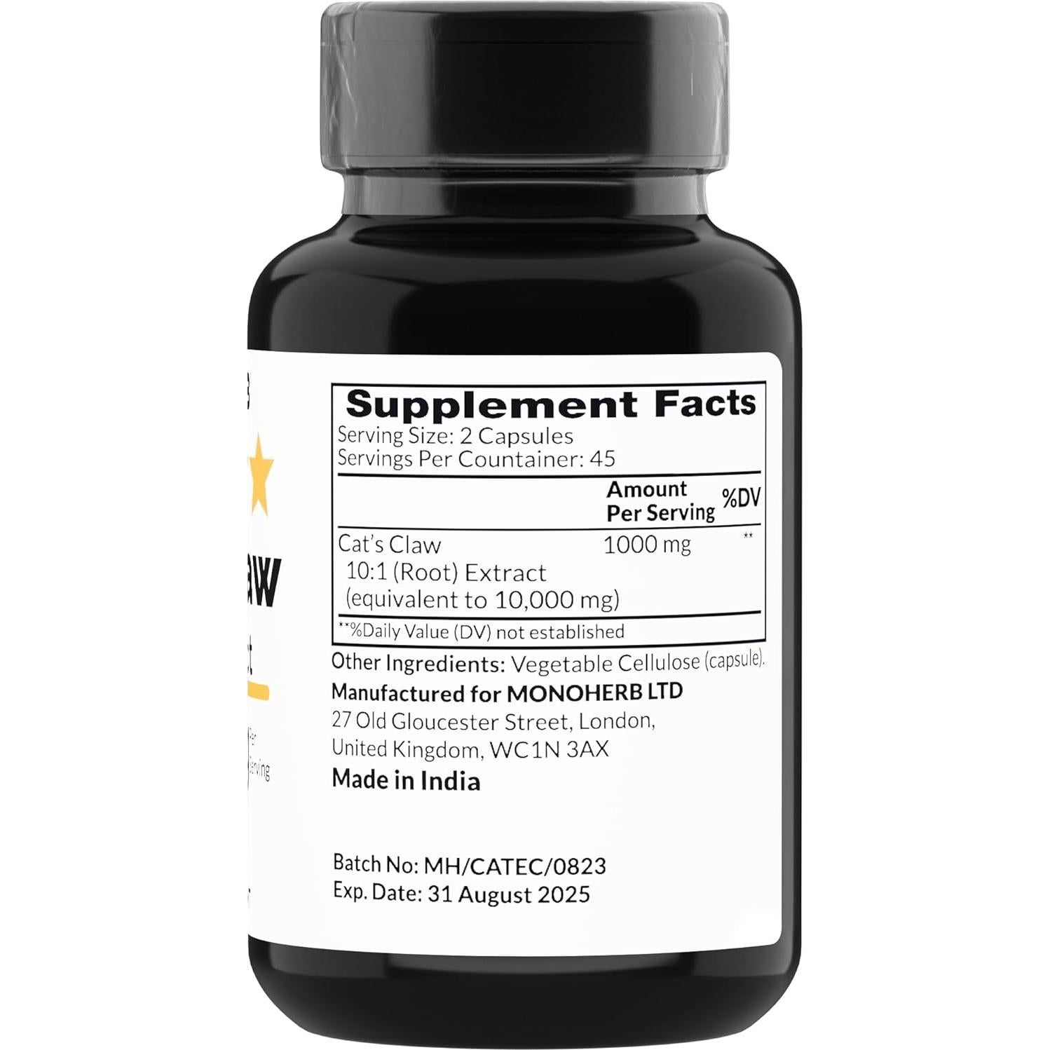 Extracto de Uña de Gato Monoherb 1000 mg - 90 Cápsulas Vegetarianas