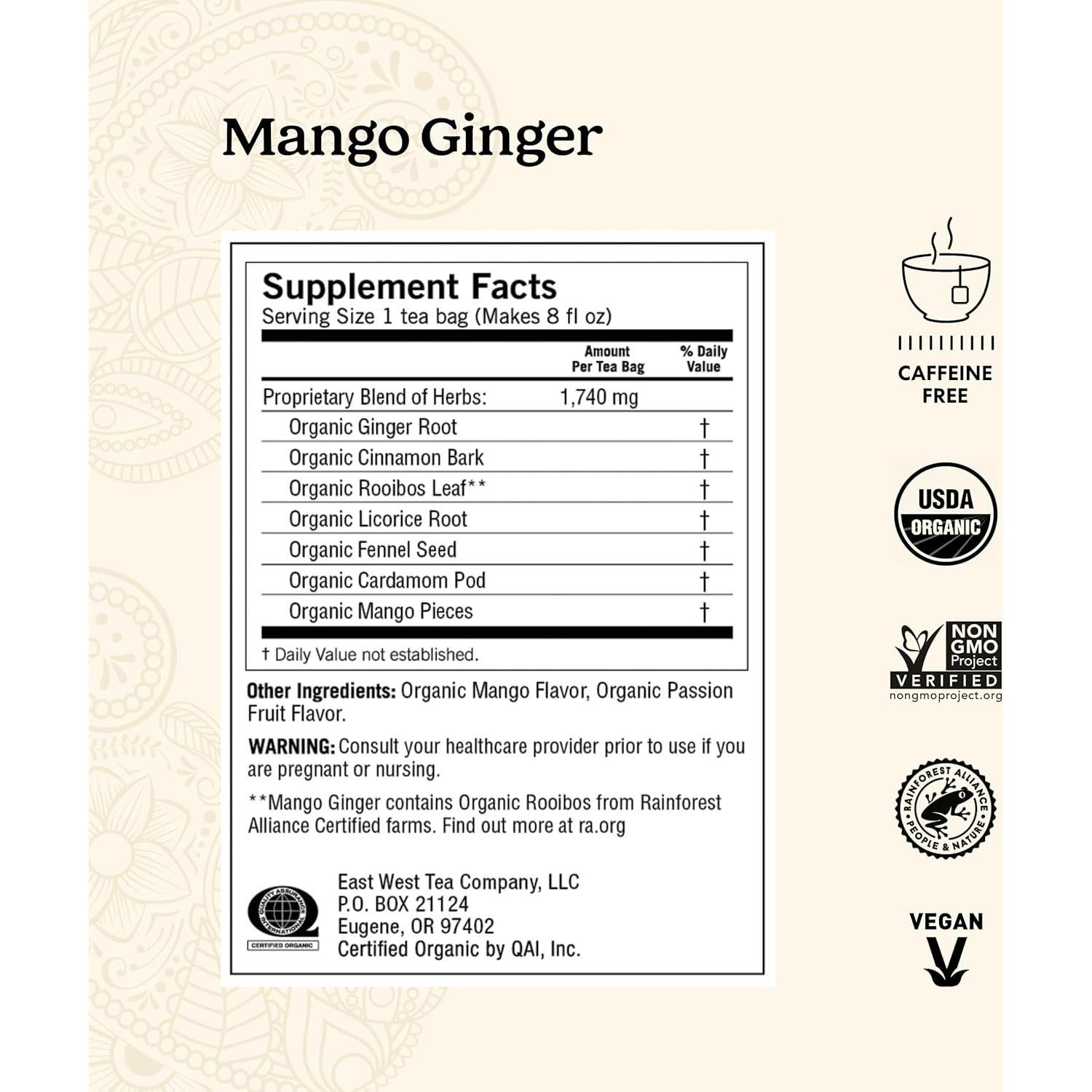 Té de Jengibre y Mango Yogi - 64 Bolsitas Orgánicas