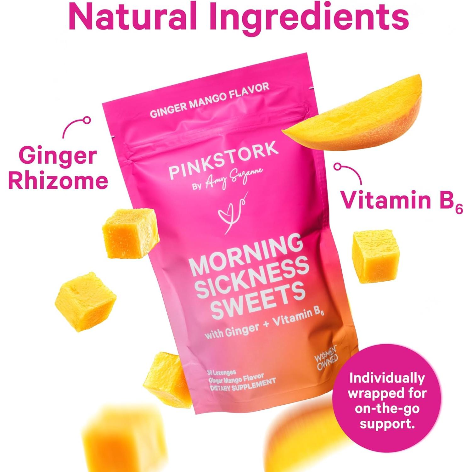 Dulces para Náuseas Matutinas Pink Stork - Mango y Jengibre - 30 Caramelos