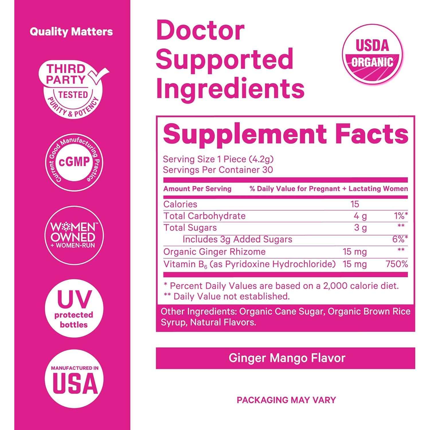 Dulces para Náuseas Matutinas Pink Stork - Mango y Jengibre - 30 Caramelos