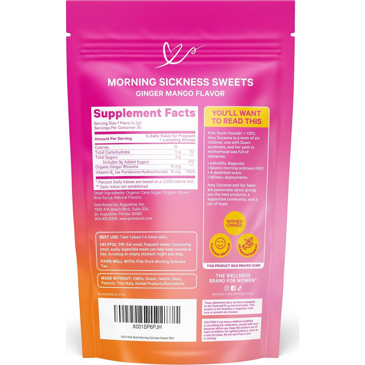 Dulces para Náuseas Matutinas Pink Stork - Mango y Jengibre - 30 Caramelos